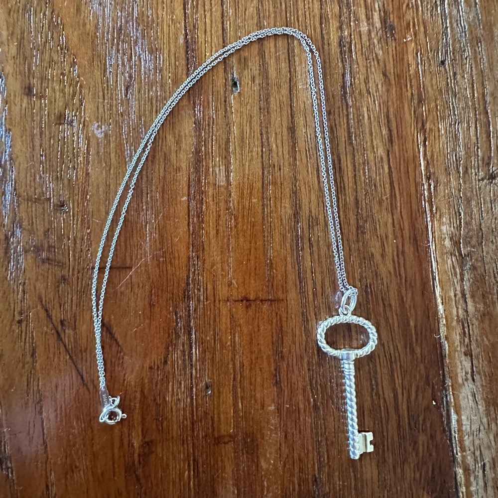 Tiffany & Co Silver Key Pendant Necklace - Silver Key Charm.